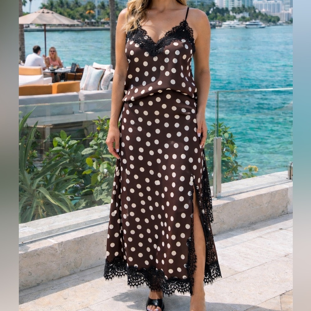 Made in Italy Satin Polka Dot Lace Skirt Set